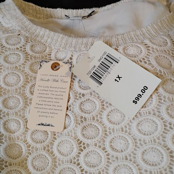 NWT LUCKY BRAND Cream Lace Chiffon Linen Mixed Media Sweater 1X - Picture 8 of 9
